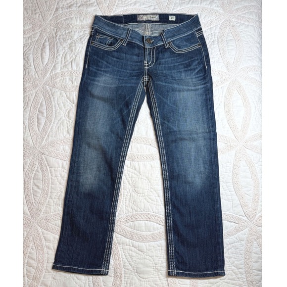 BKE Denim - BKE Stella Straight Leg Crop Jeans Dark Wash Contrast Stitch Cowgirl‎  Womens 29